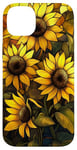 Coque pour iPhone 14 Plus Tournesol jaune chaud avec feuilles vertes luxuriantes