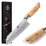 XINZUO Acier Damas 18.2cm Couteau Santoku,Tranchants Couteaux de Cuisine Acier en Poudre de Damas 73 Couches Couteau à Légumes Couteau de Chef-Poignée Ergonomique en Bois d'Olivier-Série Lan