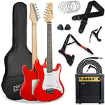 3rd Avenue Xf Pack Ultime Guitare Électrique Taille 3/4 avec Ampli 10 W, Jack, Stand, Housse de Transport, Sangle, Jeu de Cordes de Rechange, Médiators et Capodastre – Rouge