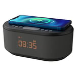 i-box Alarm Clocks Bedside, Alarm Clock with Wireless Charging, Bluetooth Speaker, Radio Alarm Clock, Fast Qi Wireless Charger, Mains Powered, FM Radio, USB Charging Port, Dimmable, Non Ticking