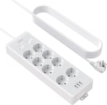 Bloc Multiprise Electrique Avec Parasurtenseur Parafoudre 8 Prises+ 3 Ports Usb+ 2 Interrupteur Individuel, Multiprise Usb Largement Espacées Pour Télé/Ordinateurs, Cable 3M - Blanc