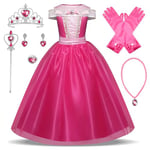 New front Fille La Belle au Bois Dormant Robe de Princesse Aurore Accessoires Baguette Couronne Bague Collier Déguisement Tulle Maxi Noël Carnaval Halloween Cosplay Robe de Soirée,Rose foncé,110