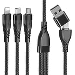 Unillous Câble Multi USB, 5 en 1 Multi Chargeur USB A/C Câble en Nylon Tressé Charge Rapide avec iP Micro USB Type C Connecteurs pour Phone 16 15 14 13 12 11 X 8 Samsung Galaxy Huawei Wiko Kindle1.2M