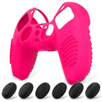 eXtremeRate PlayVital Housse en Silicone pour ps5 Manette,Housse de Protection Antidérapante pour ps5 Coque Poignée en Silicone avec Capuchon Joystick pour ps5-Rose Brillant(Édition Cloutée 3D)