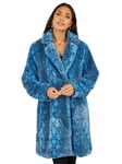 Yumi Snakeskin Print Faux Fur Coat, Blue