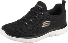 Skechers Femme Summits Leopard Spot Baskets, Black Mesh/Rose Gold Trim, 40 EU