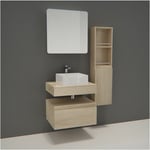 Mob-in - Meuble de Salle de Bain will - Plan suspendu 60 cm + Vasque + Armoire de toilette + Equerres + Colonne ouverte