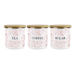 Wild Rabbits Tea Coffee & Sugar Enamel Jar Storage Canister Set - Pink