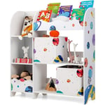 Tagère de Rangement pour Enfants avec 5 Étagère et 2 Tiroirs en Tissu, Armoire de Rangements pour Jouets, Livres pour Salle de Jeux, Chambres