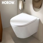 Horow - wc suspendu sans rebord avec couvercle de toilette avec système d'abaissement automatique – Cuvette profonde inodore – Chasse superspin