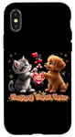 Coque pour iPhone X/XS Lovers Lovely Cat, Dog Love! Ya! Happy New Year 2025 Animaux