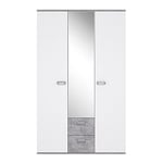 Forte Armoire, Bois-Métal-Plastique-Miroir, Aspect béton Gris Clair/Blanc, 52,7 x 114,6 x 187,9 cm