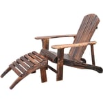 Homcom - Fauteuil de jardin adirondack chaise longue chaise plage avec tabouret bois de sapin