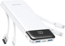 Charmast Power Bank with Built in Cables,10000mAh USB C Battery pack 6 White 