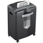 Bonsaii 12-Sheet Micro Cut Paper Shredder, Heavy Duty Shredder for Home Office Runs for 60 Mins, Shredders with 4 Casters & 16 Litres Pullout Bin, Shreds CD, Card, Mail, Staple and Clips(C266-B)