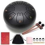 CAHAYA Steel Tongue Drum 6 Inch 11 Tones: Tongue Drum Drum Beginner, Handpan with Music Book, Drumsticks, Steel Pan Tones Drum Percussion Instrument for Meditation Yoga, Black CY0359