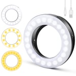 Selfie Light, [Better Battery Life] Diyife Rechargeable Selfie Ring Light, 3 Light Modes 40 LED Dimmable Ring Light Clip on Phone for YouTube, Facebook, Live Stream, Makeup Vlog, Black