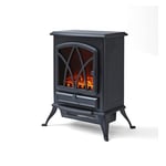 Warmlite WL46018 Stirling Portable Electric Fire Stove Heater with Realistic LED Flame Effect, Adjustable Thermostat, Overheat Protection, 2000W, Black