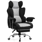 GTPLAYER Chaise Gaming, Ergonomique Fauteuil de Bureau avec Support Lombaire à Ressorts ensachés, Siège Large avec Accoudoirs Souple et Repose-Pieds, Réglable en Hauteur, Noir-Gris