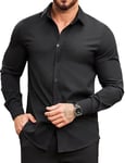 COOFANDY Chemise à manches longues boutonnée pour homme - Infroissable - Style décontracté - Coupe droite - Uni, Noir , S