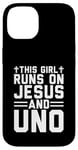 Coque pour iPhone 14 Cette fille court sur Jesus and Uno, jeu de cartes chrétien amusant