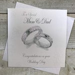 White Cotton Cards To A Special Mum and Dad Congratulations Day Handmade Wedding Card, White, PD166