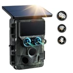 VOOPEAK Double Objectif Camera de Chasse Solaire, 4K 30FPS 60MP Caméra de Chasse WiFi Starlight Vision Nocturne, Camera Chasse Capteurs IMX458 Activée par Mouvement IP66 Étanche