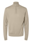 Selected Homme Slhtray Ls Knit Merino Half Zip Noos Beige