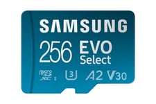 Samsung EVO Select (2024) microSD card + SD adapter, 256GB, Memory card for smartphone and tablet, UHS-I U3, 4K UHD, Full HD, 160 MB/s Read, MB-ME256SA/EU