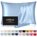 Silk Pillowcase for Hair and Skin, Mulberry Silk Pillow Cases Standard Size, Soft Cooling Sleep Both Sides Natural Silk Satin Pillow Covers with Hidden Zipper, Gifts for Women Men, Haze Blue