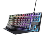 Trust GXT 1794 Ensemble Clavier Gaming AZERTY FR avec Souris et Tapis, Pack LED 3 en 1, Souris sans Fil Rechargeable pour Gamer 80h d'Autonomie, Clavier TKL Lumineux USB pour PC, Bureau, Noir