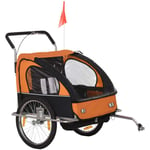 Barnvagn Cykelvagn Barncykelvagn För 2 Barn Med Flaggregnskydd Andas Stål Orange + Svart 142 X 85 X 105 Cm