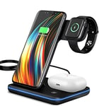 Senelux Wireless Charger, 15W Qi Fast Wireless Charger Station Compatible with iPhone 12/12 Pro/11 Pro/11Pro Max/XS Max/XR Galaxy Note 10+/S10+ Huawei P30 Pro Airpods Pro 2 1 Apple Watch - Black