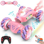 Fosgoit Voiture Télécommandée Cadeau Fille 6 7 8 9 10 Ans, 1:18 Voiture RC avec Pulvérisateur lumière LED 360 Rotation Voiture Cascadeur, 2.4Ghz 4WD RC Car Jouets Fille Garcon Enfant 6-12 Ans, Rose