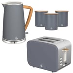 Swan Nordic Kettle, 2 Slice Toaster & Canisters Kitchen Set (Grey) 🚚💨