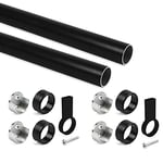 Emuca - Kit tube de penderie circulaire Ø28, 1150mm, Peint en noir, Aluminium et Zamak, Lot de 2