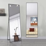 Miroir pleine longueur hd 165x60 cm avec cadre en métal, miroir sur pied pour salon ou dressing, miroir mural, noir