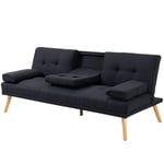 Bäddsoffa, 3-sits bäddsoffa med fällbord, mugghållare, bäddsoffa med linnelook, i skandinavisk design, lastkapacitet upp till 25