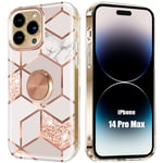 Coque Silicone Pour Iphone 14 Pro Max Rose Marbre Avec Anneau Support - E.F.Connection