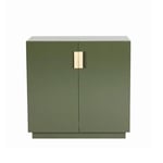 Asplund - Frame 80 Low Covered Doors - Green Khaki / Natural Leather - Vitrinskåp