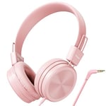 Cowyawn Kids Headphones, Wired Headphones for kids, 94 dB Safe Volume Limit, Stereo Sound, Wired Childern Headphones with Adjustable Headband Foldable Childrens Headphones for School/Travel (Pink)