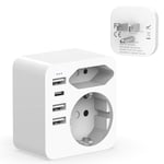 Hoppac Adaptateur Prise Voyage USA,6in1 France vers USA avec 3USB A Et 1USB C（3.4A 17W）,Portable, Multifonctions Prise AméRicaine FrançAis,Type B