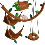 DODUOS Hamster Hammock 5Pcs Rat Bird Parrot Hanging Warm Bed House Cage Nest Accessories Forest Pattern Cage Toy Leaf Hanging Tunnel and Swing for Sugar Glider Squirrel Hamster Playing Sleeping