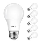 LVWIT Ampoule LED A60 Culot E27 (Grosse Vis), 8.5W- Equivalence Incandescence 60W, Ampoule Blanc Chaud 2700K, Ampoule sphérique, Lot de 6