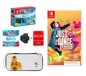 Nintendo Switch Neon (Red & Blue), Case (Princess Zelda), Sports, Just Dance 2025 & 12 Month Membership Bundle, Red,Blue