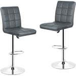 Jeobest - Lot de 2 Tabouret de Bar,en Simili Cuir,Chaise de Bar Pivotants avec Dossier,Gris