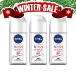 Nivea Fresh Musk Women Roll-on Deodorant Antiperspirant 50ml 3-Pack