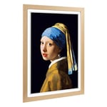 Big Box Art Framed Print of Johannes Vermeer The Girl with The Pearl Earring Design | Wall Art Picture| Home Decor for Kitchen, Living Room, Bedroom, Hallway, Oak, A2 / 24.5x18 Inch / 62x45cm