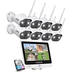 ZOSI 3MP Kit Camera de Surveillance WiFi sans Fil, 12,5” Moniteur NVR 8CH 2K 2TB, Alarme Sonore et Lumieuse, Vision Nocturne