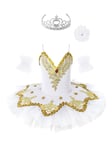 Alvivi Girls Dance Dress Camisole Embroidered Sequins Leotard Tutu Dresses Ballerina Swan Lake Performance Costume White 3-4 Years